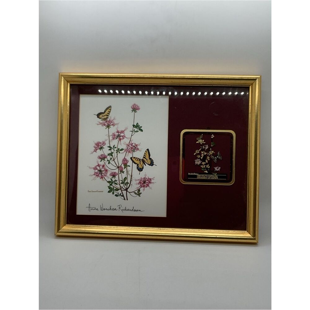 Framed Butterfly Print by Anne Worsham Richardson with 24k Gold Plated Ornament